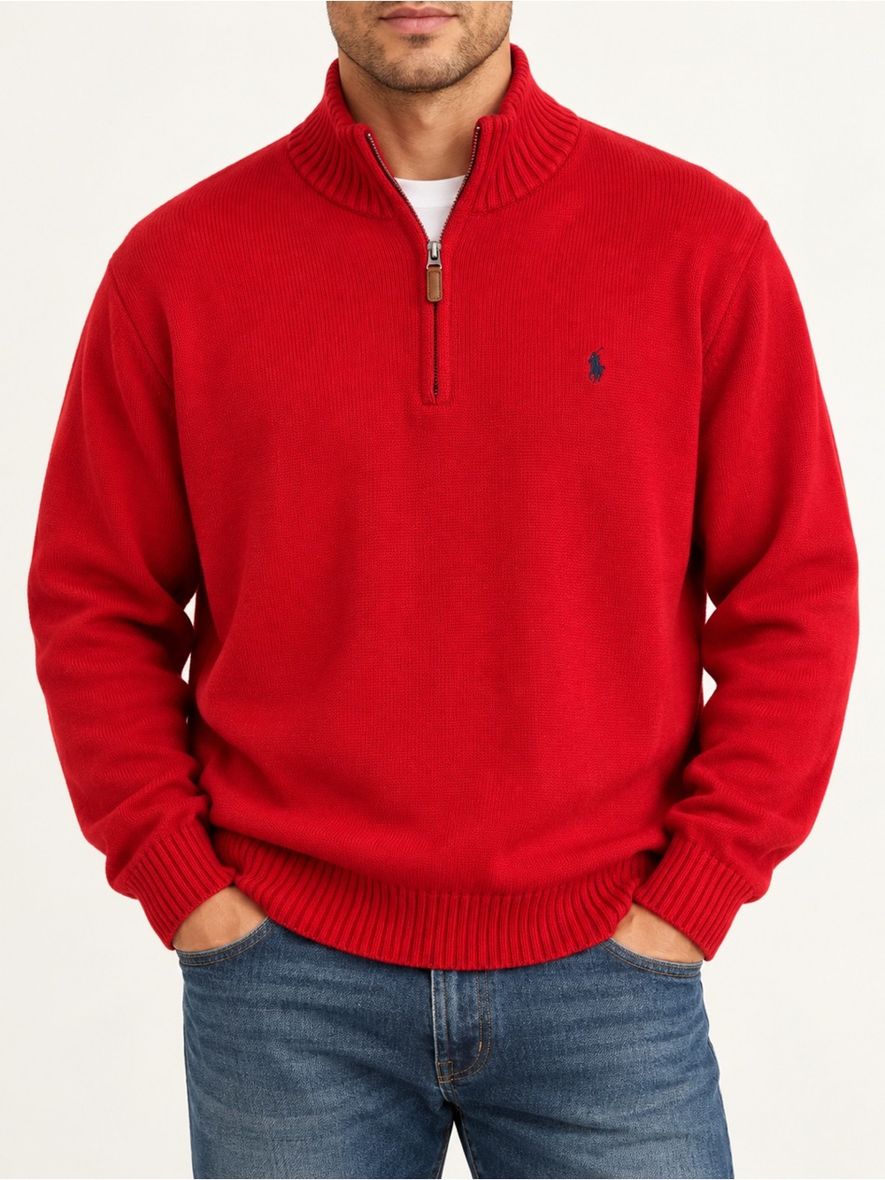 Polo by Ralph Lauren Men’s Red Cotton Quarter-Zip Sweater XXL